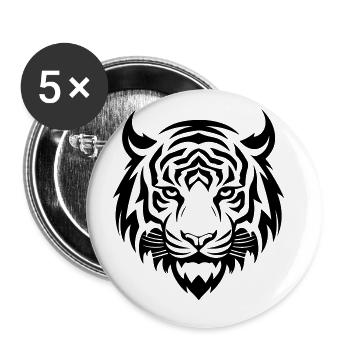Silhouette de tête de tigre - Lot de 5 grands badges (56 mm) - blanc - Devant
