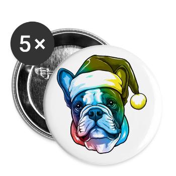 Bouledogue Français tête de chien Noël coloré - Lot de 5 grands badges (56 mm) - blanc - Devant