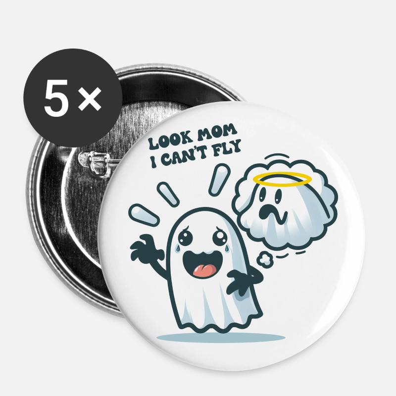 Look Mom I Can't Fly - Buttons large 2.2''/56 mm (5-pack) - white