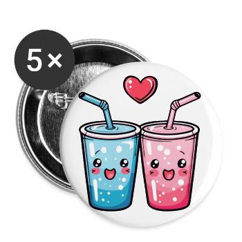 SoftdrinkPaar Liebe Drink Herz Lustig - Buttons groß 56 mm (5er Pack) - Weiß - Vorne
