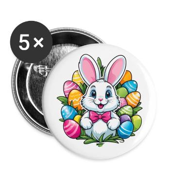 Drôle de petit lapin de Pâques avec des œufs colorés - Lot de 5 grands badges (56 mm) - blanc - Devant
