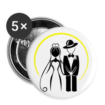 Brautpaar Ehepaar Hochzeit - Buttons groß 56 mm (5er Pack) - Weiß - Vorne