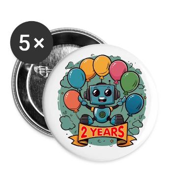 2 ans d’anniversaire petit robot avec des ballons - Lot de 5 grands badges (56 mm) - blanc - Devant