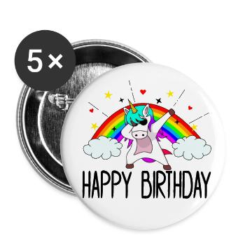Happy Birthday Unicorn Rainbow Birthday Cloud - Buttons large 2.2''/56 mm (5-pack) - white - Front