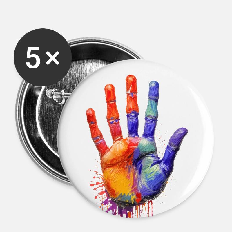 gemalte Hand - Buttons groß 56 mm (5er Pack) - Weiß