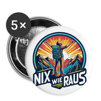 Nix wie raus - in die Natur - auf die Berge - Buttons groß 56 mm (5er Pack) - Weiß - Vorne