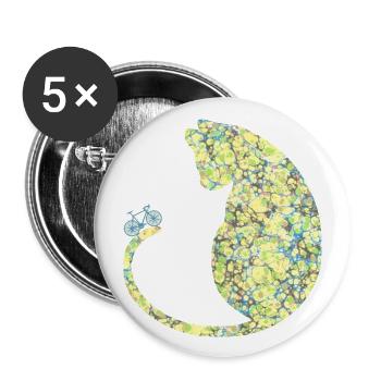 katze mit fahrrad e 219 - Buttons groß 56 mm (5er Pack) - Weiß - Vorne