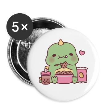 Cute Dinosaur Snacking On Cookies - Buttons large 2.2''/56 mm (5-pack) - white - Front