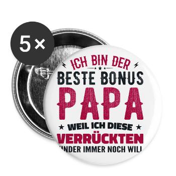 Bonus Papa Stiefvater Bonuspapa Vater Geschenk - Buttons groß 56 mm (5er Pack) - Weiß - Vorne