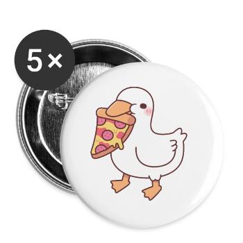Cute White Ducky With Pepperoni Pizza Slice - Buttons large 2.2''/56 mm (5-pack) - white - Front