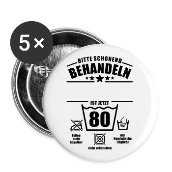Schonend behandeln, 80. Geburtstag, Wunschname - Buttons groß 56 mm (5er Pack) - Weiß - Vorne
