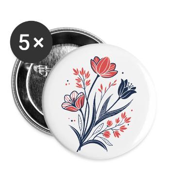 Blumen - Frühling - Sommer - Blüten - Buttons groß 56 mm (5er Pack) - Weiß - Vorne
