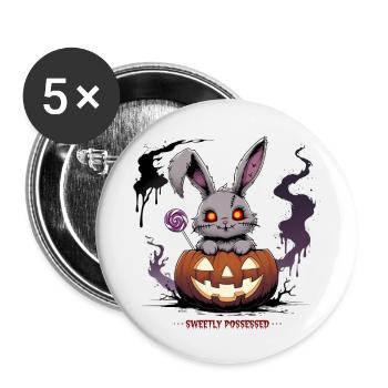 Obsessively sweet – creepy bunny in the pumpkin - Buttons large 2.2''/56 mm (5-pack) - white - Front