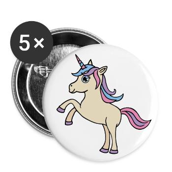 Unicorn (Comic, Kawaii) - Buttons large 2.2''/56 mm (5-pack) - white - Front