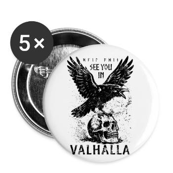 Odin Rabe - See you in Valhalla - Mythologie - Buttons groß 56 mm (5er Pack) - Weiß - Vorne
