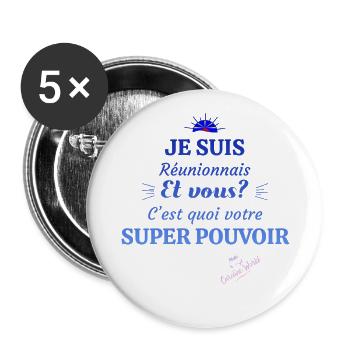 Super pouvoir 974 - Lot de 5 grands badges (56 mm) - blanc - Devant