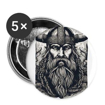 Norseman Legende Wikinger Gehörnter Helm Bart Grau - Buttons groß 56 mm (5er Pack) - Weiß - Vorne