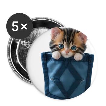 Chat dans un sac chaton mignon - Lot de 5 grands badges (56 mm) - blanc - Devant