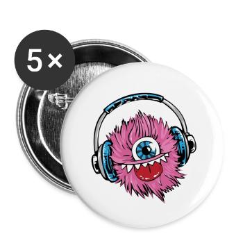 Monster mit Kopfhörer - Buttons groß 56 mm (5er Pack) - Weiß - Vorne