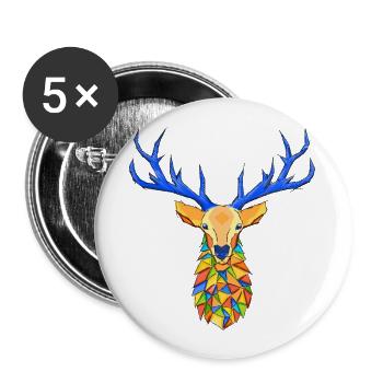 Cerf coloré - Lot de 5 grands badges (56 mm) - blanc - Devant