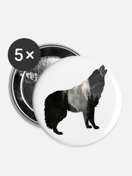 Wolf Moon - Buttons groß 56 mm (5er Pack) - Weiß