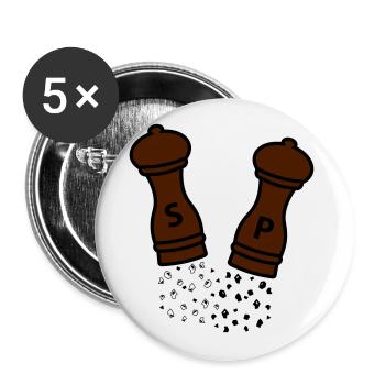 Salz & Pfeffer / Holz Gewürzmühlen / Geschenkidee - Buttons groß 56 mm (5er Pack) - Weiß - Vorne