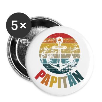 PAPITÄN PAPITAIN KAPITÄN VATERTAG - Buttons groß 56 mm (5er Pack) - Weiß - Vorne