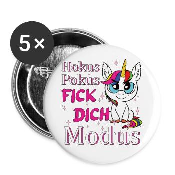 Hokus Pokus Fick Dich Modus Einhorn - Buttons groß 56 mm (5er Pack) - Weiß - Vorne
