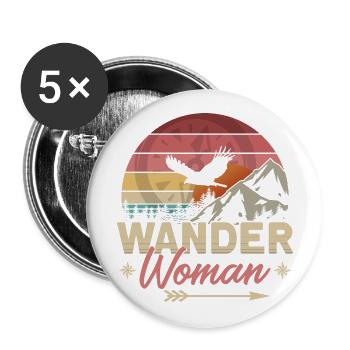 Femme randonneuse - Lot de 5 grands badges (56 mm) - blanc - Devant