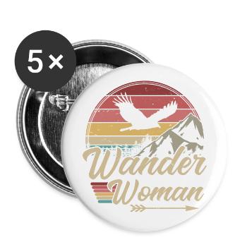 Femme randonneuse - Lot de 5 grands badges (56 mm) - blanc - Devant