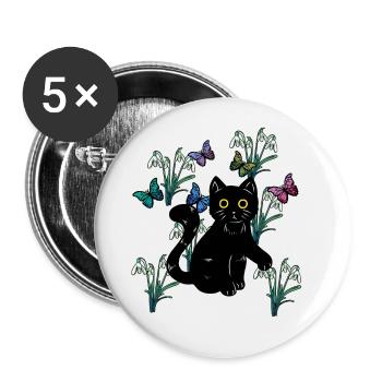 Cat Cats Kids Nature Spring Flowers Fantasy - Buttons large 2.2''/56 mm (5-pack) - white - Front