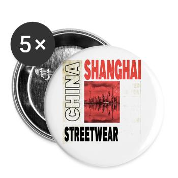 Shanghai China Asia City Skyline Travel Holiday - Buttons large 2.2''/56 mm (5-pack) - white - Front
