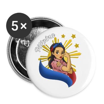 Philippinen Filipina Stolz Flagge Herz I Geschenk - Buttons groß 56 mm (5er Pack) - Weiß - Vorne
