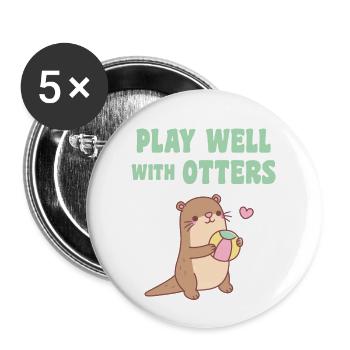 Süßer Otter spielt gut mit Ottern lustig - Buttons groß 56 mm (5er Pack) - Weiß - Vorne