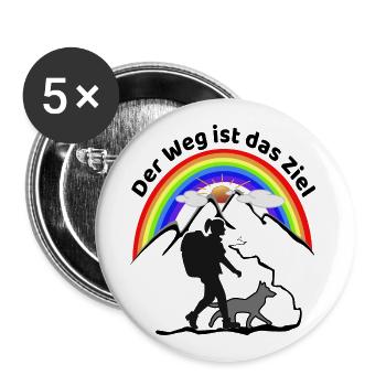 Hund Frau der Weg ist das Ziel - Buttons groß 56 mm (5er Pack) - Weiß - Vorne