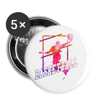 Basketteur Joueur de Basket-Ball Vintage Coloré - Lot de 5 grands badges (56 mm) - blanc - Devant
