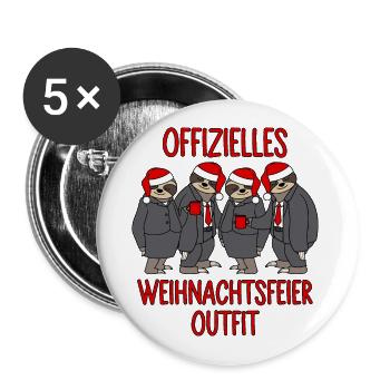 Offizielles Weihnachtsfeier 2025 Outfit Faultier - Buttons groß 56 mm (5er Pack) - Weiß - Vorne