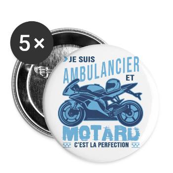 motard parfait ambulancier parfait - Lot de 5 grands badges (56 mm) - blanc - Devant