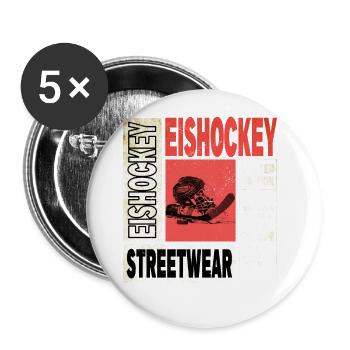 Eishockey Helm Schläger Schlittschuh Vintage Retro - Buttons large 2.2''/56 mm (5-pack) - white - Front