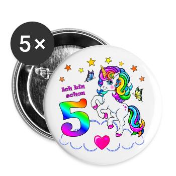 Mädchen 5 Jahre Geburtstag Einhorn-ich bin schon 5 - Buttons groß 56 mm (5er Pack) - Weiß - Vorne
