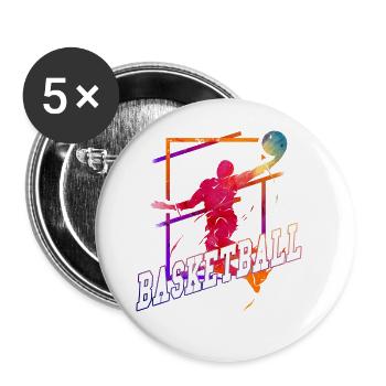 Basketteur Joueur de Basket-Ball Vintage Coloré - Lot de 5 grands badges (56 mm) - blanc - Devant