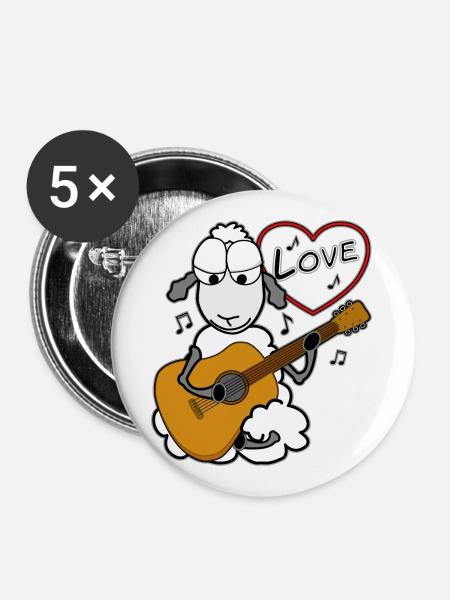 Akustische Gitarre spielen - Buttons groß 56 mm (5er Pack) - Weiß