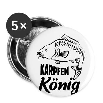 Karpfenkönig - Angler - angeln - Karpfen - Buttons groß 56 mm (5er Pack) - Weiß - Vorne