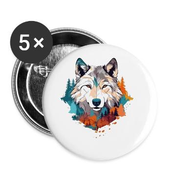 Loup Tête de Loup Prédateur Nature Colorée Nature Nature Nature Art - Lot de 5 grands badges (56 mm) - blanc - Devant