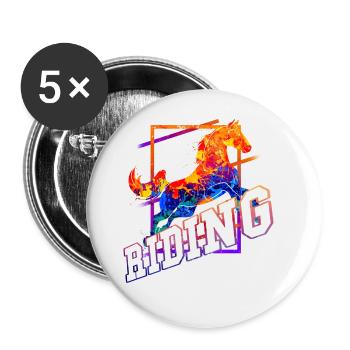 Reiten Reiter Pferd Springen Sport Bunt Vintage - Buttons groß 56 mm (5er Pack) - Weiß - Vorne