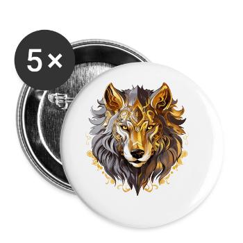 Wolf Wolfskopf Gold Mystisch Natur Wildnis Kunst - Buttons groß 56 mm (5er Pack) - Weiß - Vorne