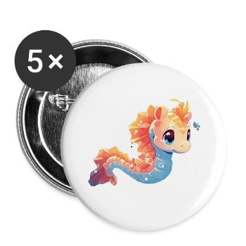 Seepferd - Buttons groß 56 mm (5er Pack) - Weiß - Vorne