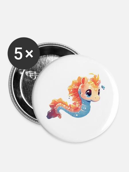 Seepferd - Buttons groß 56 mm (5er Pack) - Weiß