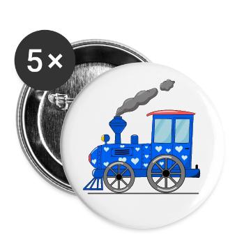 Train pour enfants bleu avec des cœurs - Lot de 5 grands badges (56 mm) - blanc - Devant