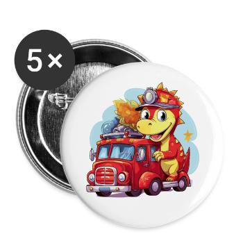 Dinosaur Fire Brigade Adventure - Dragon - Lot de 5 grands badges (56 mm) - blanc - Devant